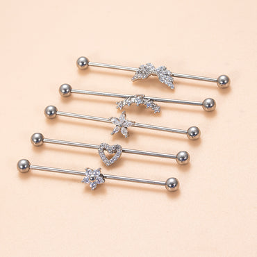 1 Piece Vintage Style Heart Shape Wings Flower Plating Inlay Stainless Steel Zircon 18k Gold Plated Ear Studs