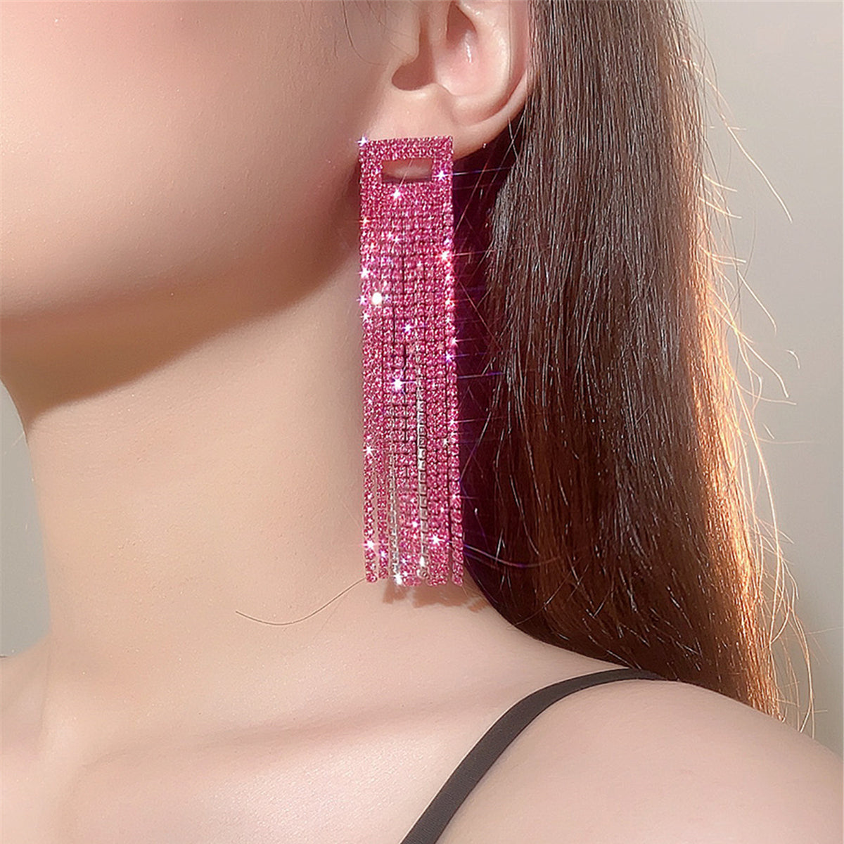 1 Pair Glam Solid Color Plating Inlay Rhinestone Rhinestones Silver Plated Drop Earrings