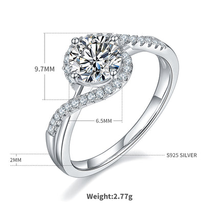 Elegant Classic Style Round Sterling Silver Plating Inlay Moissanite White Gold Plated Rings