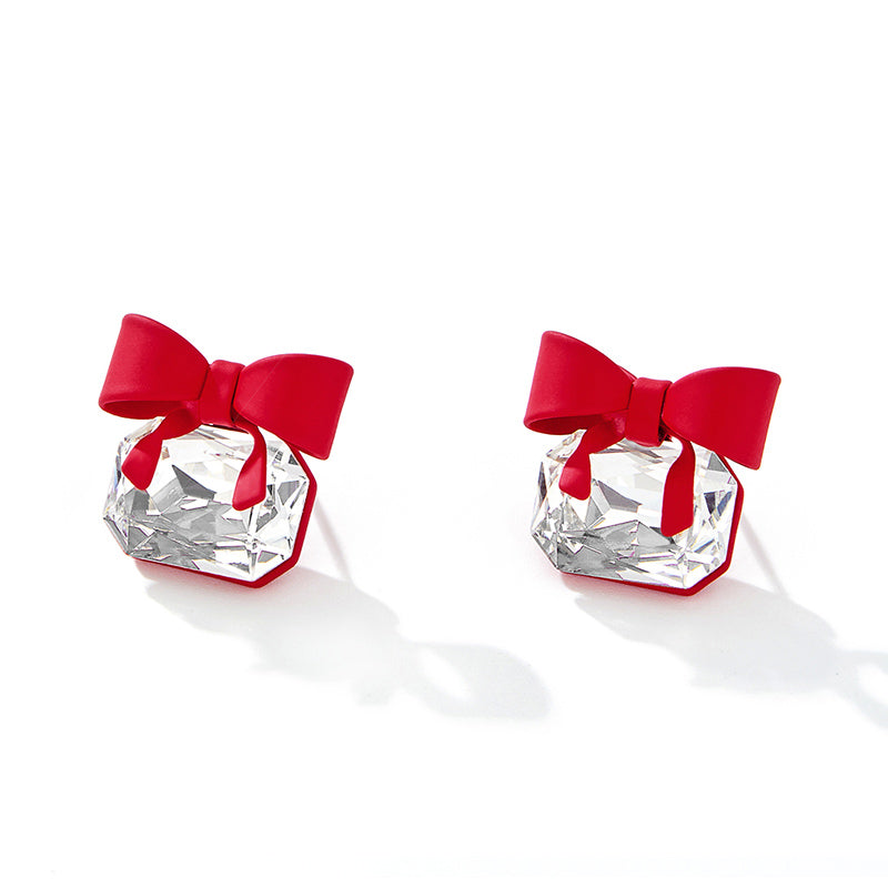 1 Pair Cute Sweet Bow Knot Plating Inlay Copper Crystal Silver Plated Ear Studs