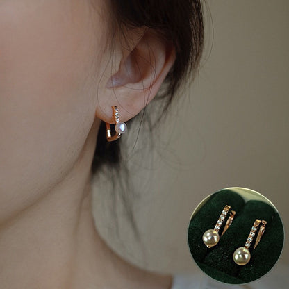 1 Pair Casual Retro Geometric Copper Plating Inlay Artificial Pearls Earrings