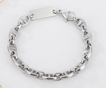 Punk Oval Titanium Steel Plating Chain Bracelets Necklace