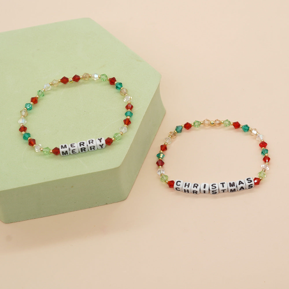 Cute Geometric Letter Artificial Crystal Christmas Women's Bracelets