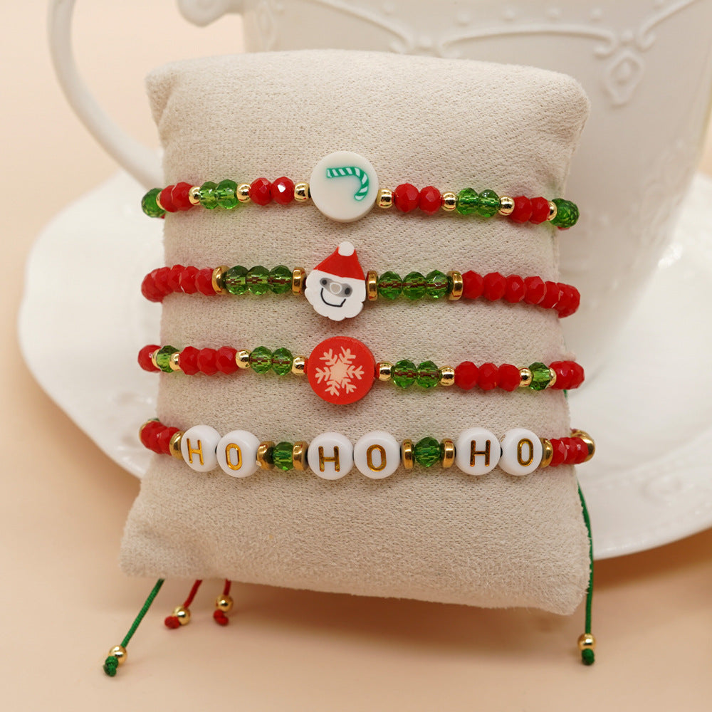 Cute Christmas Tree Snowman Artificial Crystal Christmas Women's Bracelets