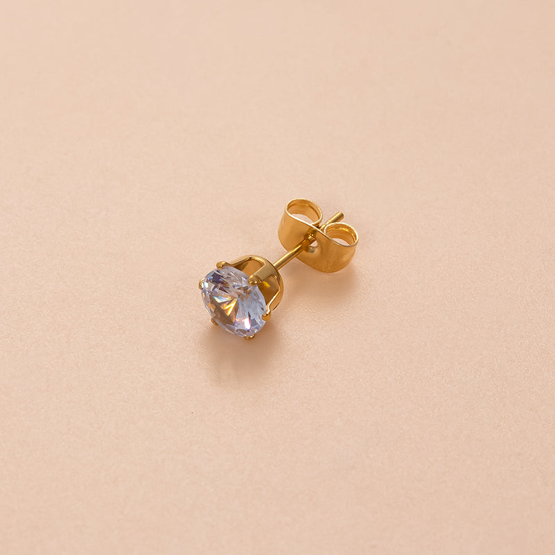 1 Piece Simple Style Classic Style Geometric Round Plating Inlay Stainless Steel Zircon 18k Gold Plated Ear Studs