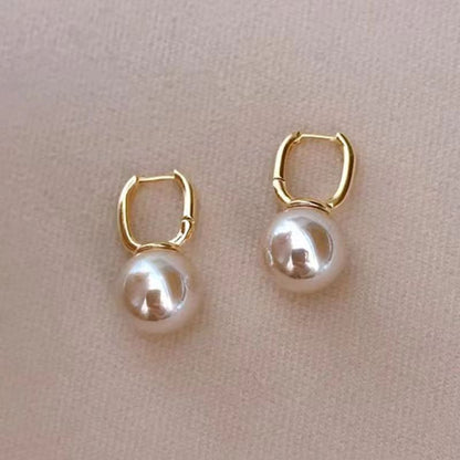 1 Pair Lady Printing Plating Imitation Pearl Drop Earrings