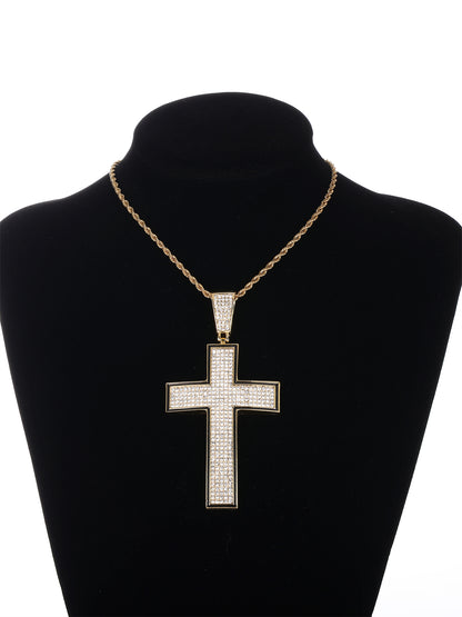 Gothic Hip-hop Punk Cross Zinc Alloy Plating Inlay Rhinestones 18k Gold Plated Men's Pendant Necklace