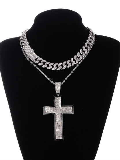 Gothic Hip-hop Punk Cross Zinc Alloy Plating Inlay Rhinestones 18k Gold Plated Men's Pendant Necklace