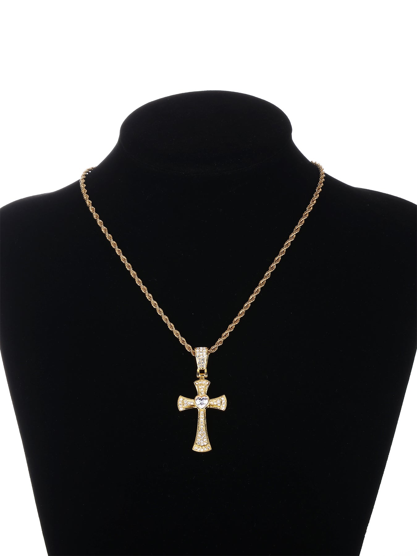 Gothic Hip-hop Punk Cross Zinc Alloy Plating Inlay Rhinestones 18k Gold Plated Men's Pendant Necklace