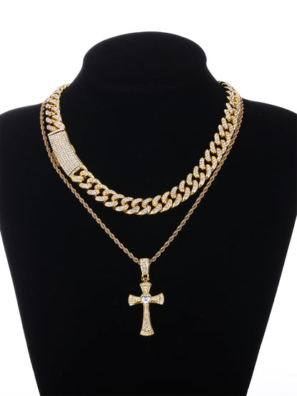 Gothic Hip-hop Punk Cross Zinc Alloy Plating Inlay Rhinestones 18k Gold Plated Men's Pendant Necklace