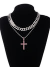 Gothic Hip-hop Punk Cross Zinc Alloy Plating Inlay Rhinestones 18k Gold Plated Men's Pendant Necklace