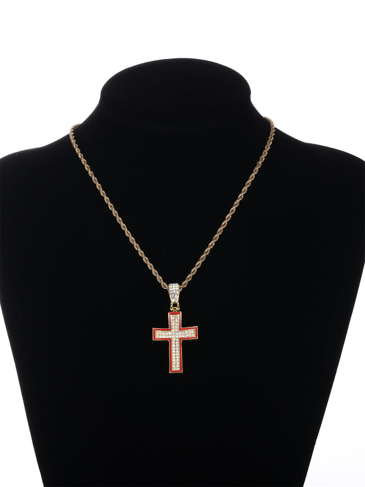 Gothic Hip-hop Punk Cross Zinc Alloy Plating Inlay Rhinestones 18k Gold Plated Men's Pendant Necklace