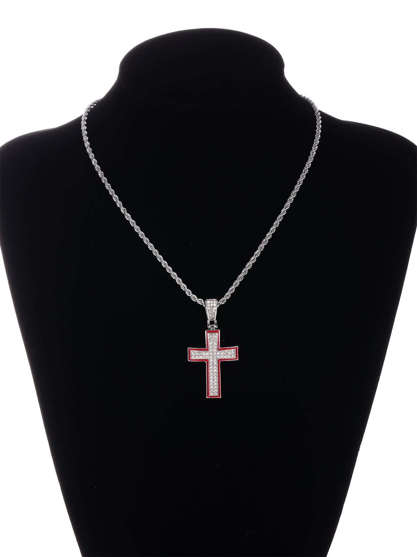 Gothic Hip-hop Punk Cross Zinc Alloy Plating Inlay Rhinestones 18k Gold Plated Men's Pendant Necklace