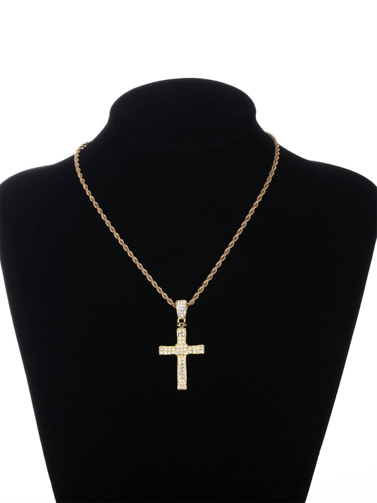 Gothic Hip-hop Punk Cross Zinc Alloy Plating Inlay Rhinestones 18k Gold Plated Men's Pendant Necklace