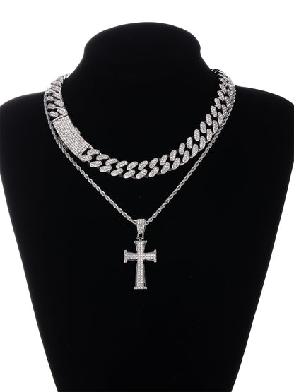 Gothic Hip-hop Punk Cross Zinc Alloy Plating Inlay Rhinestones 18k Gold Plated Men's Pendant Necklace