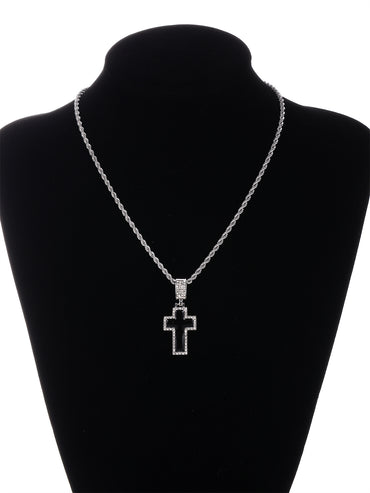 Gothic Hip-hop Punk Cross Zinc Alloy Plating Inlay Rhinestones 18k Gold Plated Men's Pendant Necklace