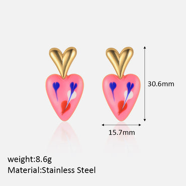 1 Pair Cute Sweet Heart Shape Plating Stainless Steel 18k Gold Plated Drop Earrings