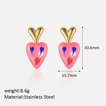 1 Pair Cute Sweet Heart Shape Plating Stainless Steel 18k Gold Plated Drop Earrings