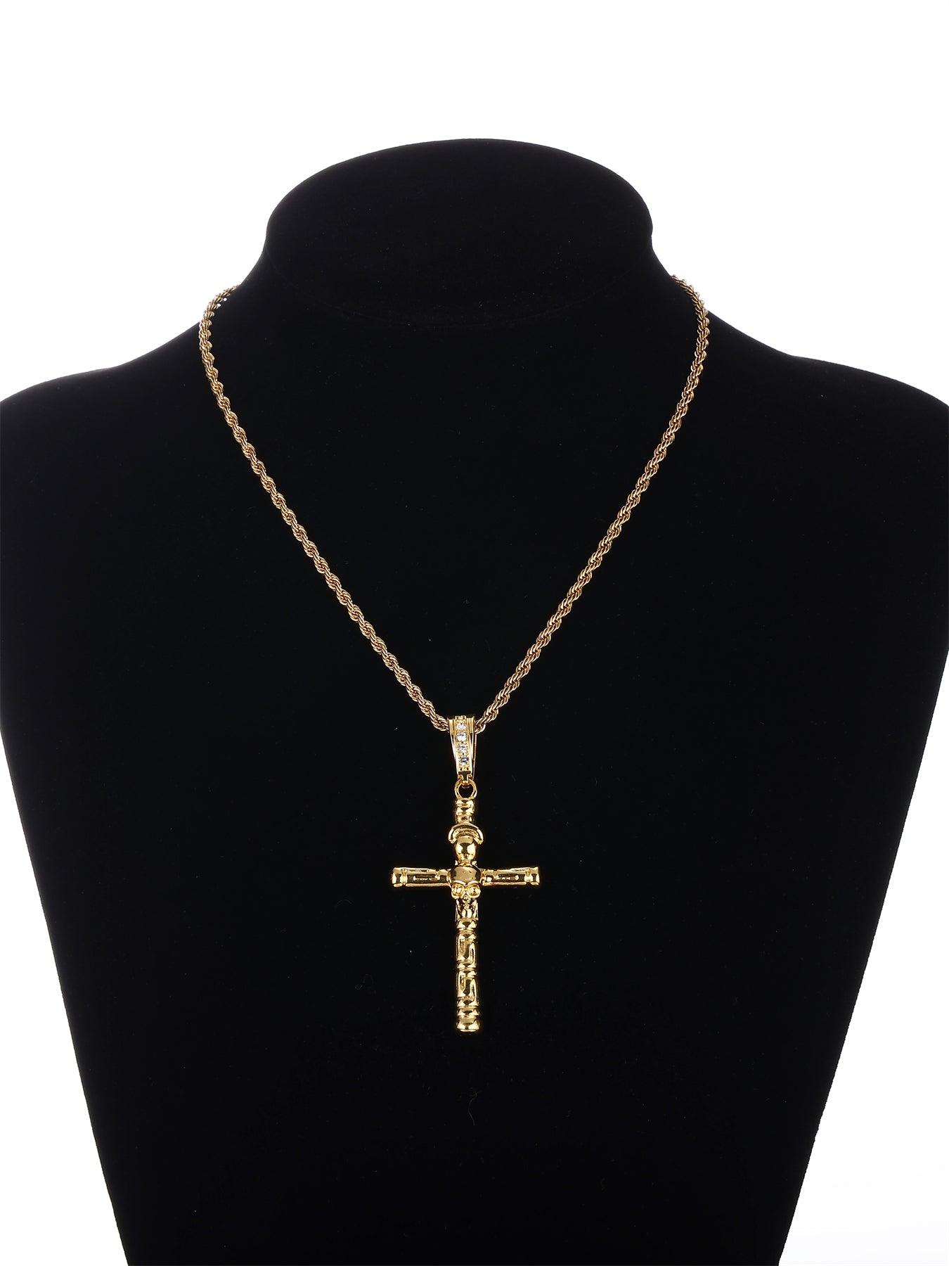 Gothic Hip-hop Punk Cross Zinc Alloy Plating Inlay Rhinestones 18k Gold Plated Men's Pendant Necklace