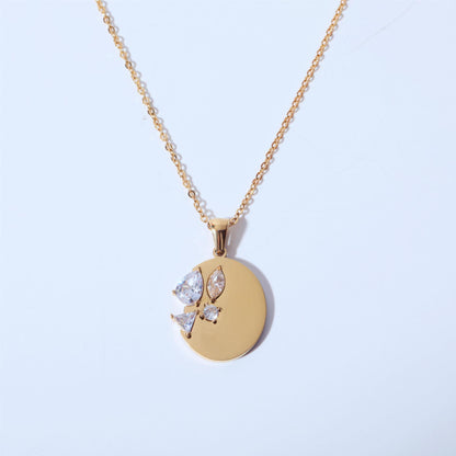 Wholesale Simple Style Solid Color Titanium Steel Plating Inlay 18k Gold Plated Gold Plated Zircon Pendant Necklace