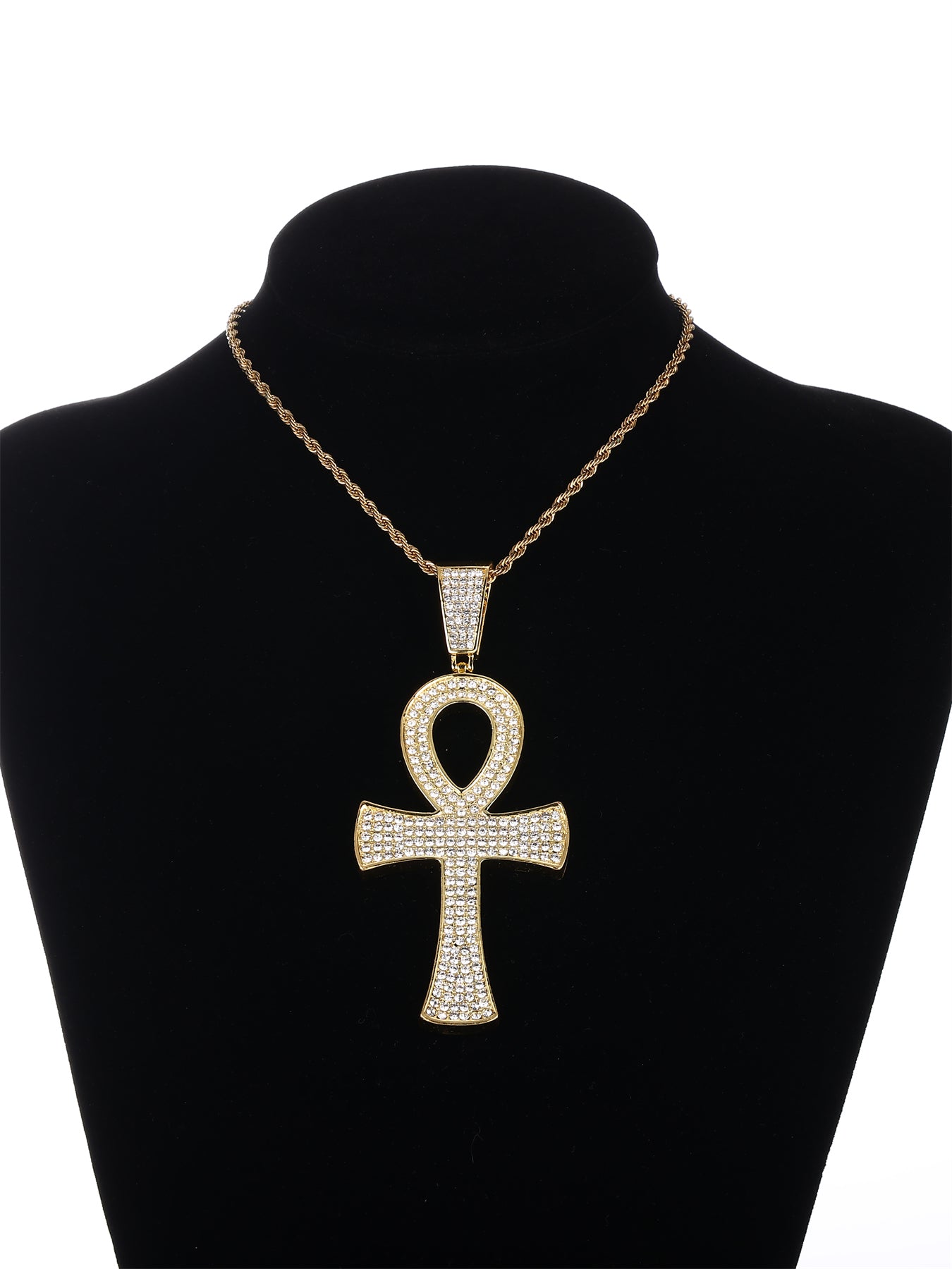 Hip-hop Streetwear Cross Zinc Alloy Plating Inlay Rhinestones 18k Gold Plated Men's Pendant Necklace