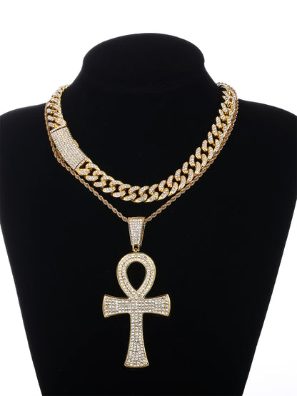 Hip-hop Streetwear Cross Zinc Alloy Plating Inlay Rhinestones 18k Gold Plated Men's Pendant Necklace