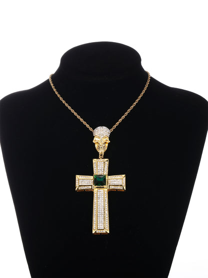 Hip-hop Punk Cross Zinc Alloy Plating Inlay Rhinestones 18k Gold Plated Men's Pendant Necklace