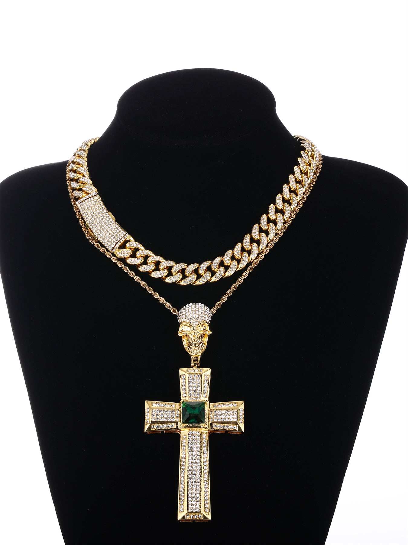 Hip-hop Punk Cross Zinc Alloy Plating Inlay Rhinestones 18k Gold Plated Men's Pendant Necklace