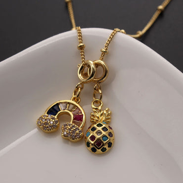 Elegant Pentagram Heart Shape Copper Plating Inlay Zircon Pendant Necklace