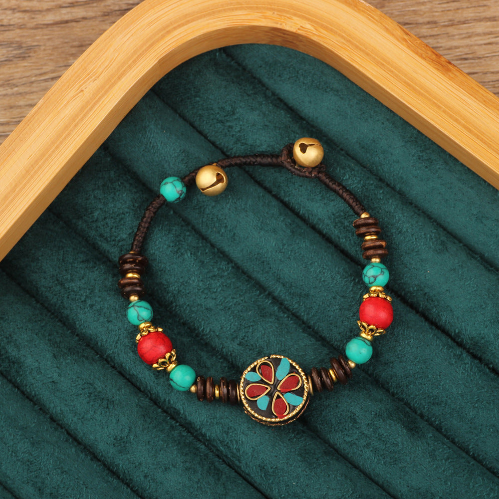 Retro Geometric Flower Alloy Natural Stone Unisex Nepal Bracelets