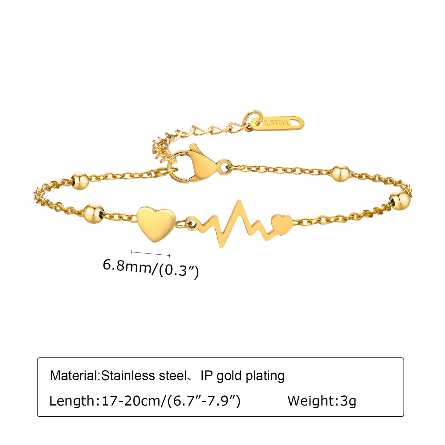 Wholesale Sweet Simple Style Cross Electrocardiogram Heart Shape Stainless Steel Plating Inlay 18k Gold Plated Zircon Bracelets