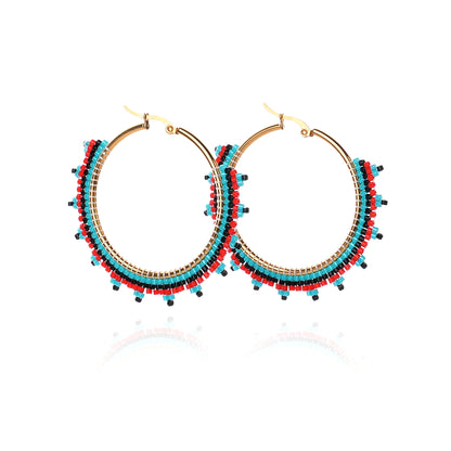 1 Pair Ethnic Style Round Patchwork Stainless Steel Seed Bead Earrings