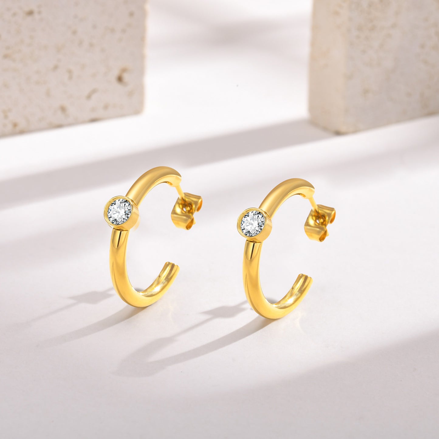 1 Pair Ig Style French Style Simple Style Solid Color Plating Inlay Stainless Steel Zircon 18k Gold Plated Earrings