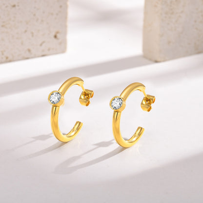 1 Pair Ig Style French Style Simple Style Solid Color Plating Inlay Stainless Steel Zircon 18k Gold Plated Earrings