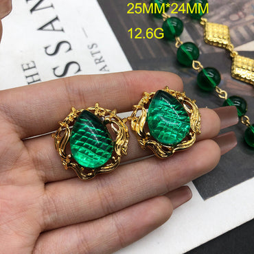 Retro Geometric Alloy Plating Inlay Artificial Gemstones Women's Earrings Necklace