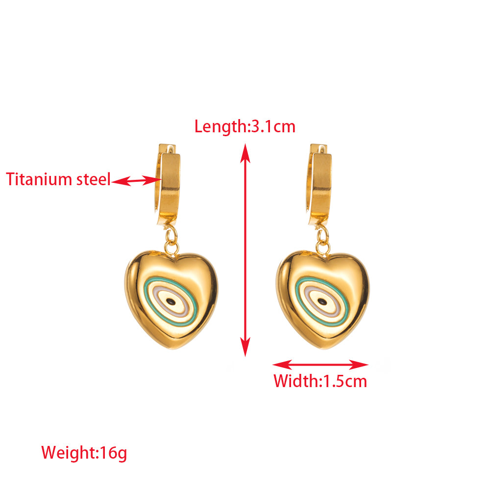 1 Pair Elegant Lady Round Oval Heart Shape Inlay Titanium Steel Rhinestones Gold Plated Drop Earrings