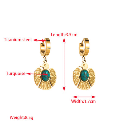 1 Pair Elegant Lady Round Oval Heart Shape Inlay Titanium Steel Rhinestones Gold Plated Drop Earrings