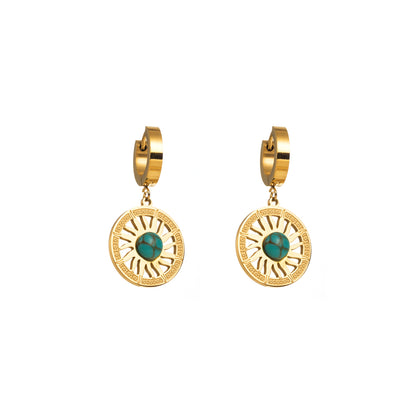 1 Pair Elegant Pentagram Round Heart Shape Inlay Titanium Steel Rhinestones Gold Plated Drop Earrings