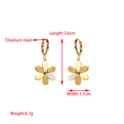 1 Pair Elegant Pentagram Round Heart Shape Inlay Titanium Steel Rhinestones Gold Plated Drop Earrings