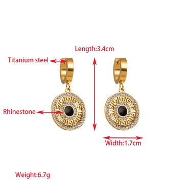 1 Pair Elegant Pentagram Round Heart Shape Inlay Titanium Steel Rhinestones Gold Plated Drop Earrings