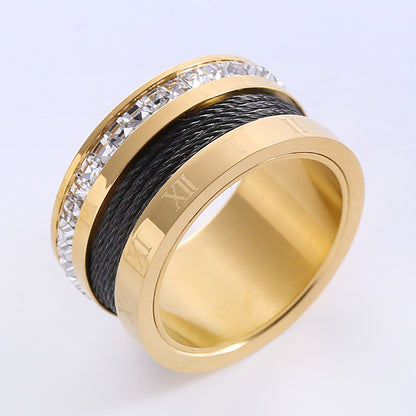 Elegant Romantic Color Block Stainless Steel Plating Inlay Rhinestones 18k Gold Plated Rings