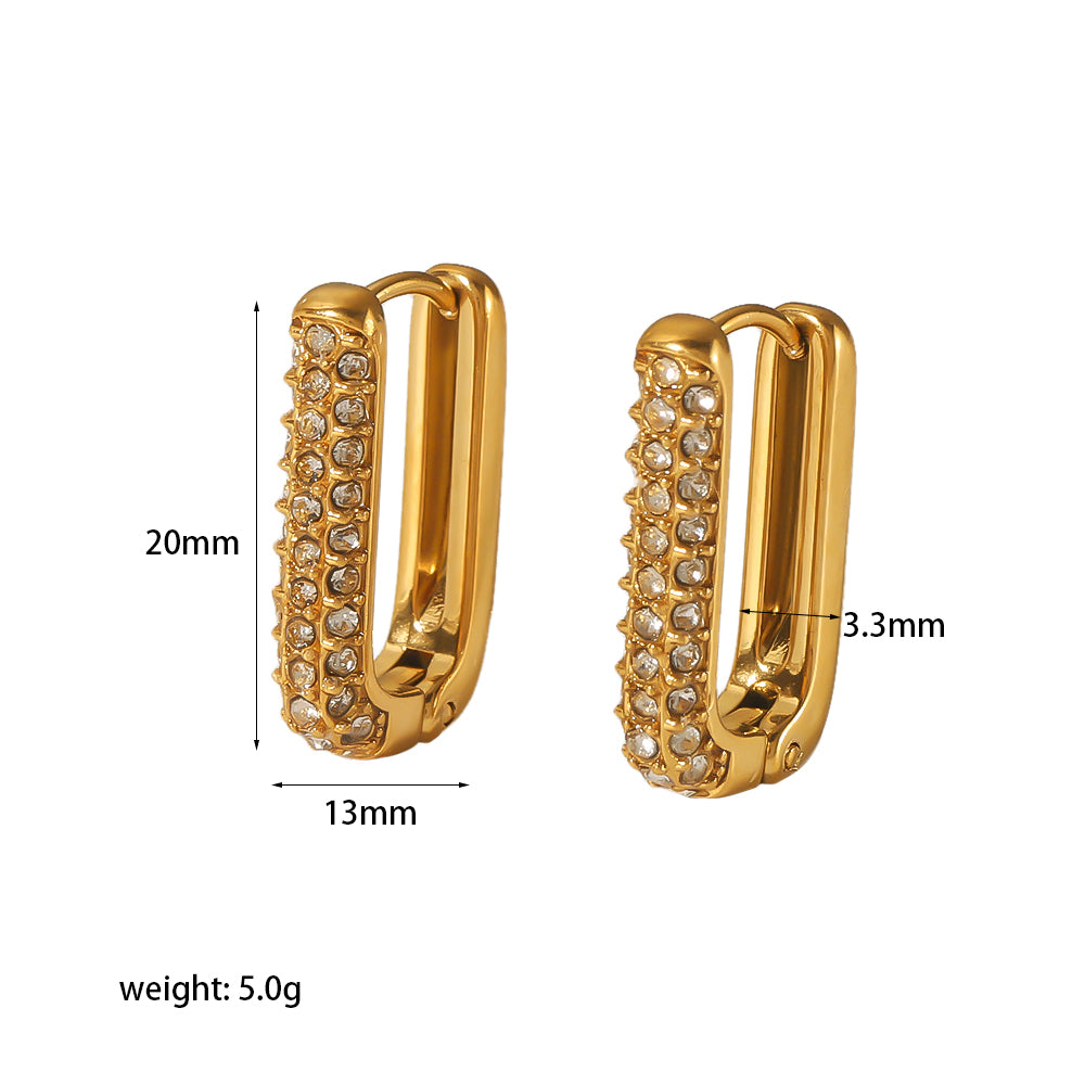 1 Pair Vintage Style Square Rectangle Polishing Plating Inlay Stainless Steel Pearl Zircon 18k Gold Plated Ear Studs