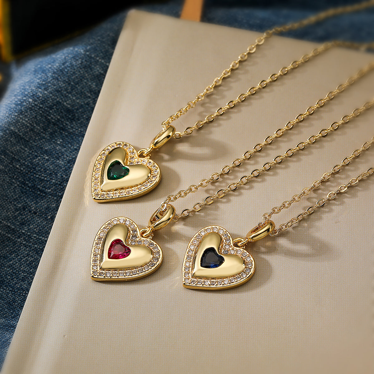 Simple Style Commute Heart Shape Copper Plating Inlay Zircon 18k Gold Plated Pendant Necklace