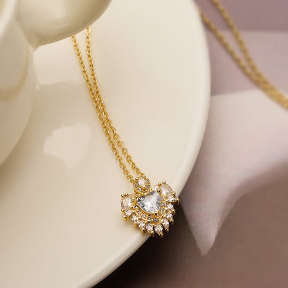 Simple Style Commute Heart Shape Copper Plating Inlay Zircon 18k Gold Plated Pendant Necklace