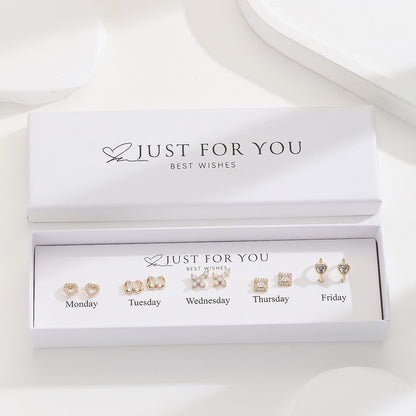 5 Pairs Simple Style Classic Style Cross Heart Shape Bow Knot Plating Inlay Copper Zircon Gold Plated Ear Studs