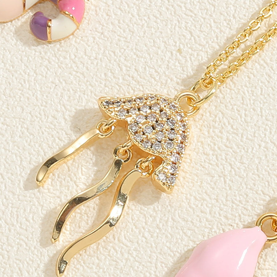 Beach Commute Starfish Copper 14k Gold Plated Zircon Pendant Necklace In Bulk