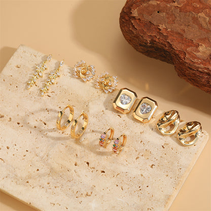 1 Pair Elegant Simple Style Leaves Plating Inlay Copper Zircon 14k Gold Plated Ear Studs