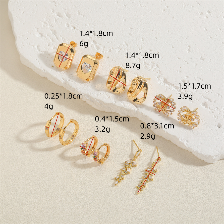 1 Pair Elegant Simple Style Leaves Plating Inlay Copper Zircon 14k Gold Plated Ear Studs