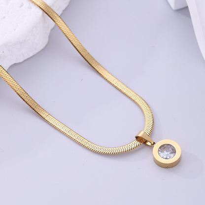 Wholesale Elegant Lady Circle Stainless Steel Plating Inlay 18k Gold Plated Zircon Pendant Necklace