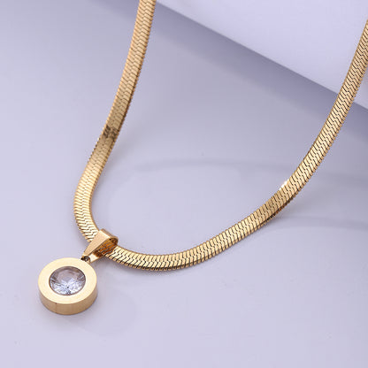 Wholesale Elegant Lady Circle Stainless Steel Plating Inlay 18k Gold Plated Zircon Pendant Necklace